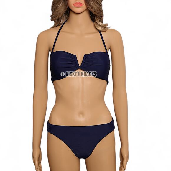 Sun & Sea Strappy Convertible Two Piece Bikini Halter Strapless Navy Blue Size M - Picture 3 of 14